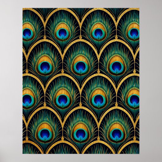 Art Deco Peacock Feather Geometric Artwork ポスター (正面)