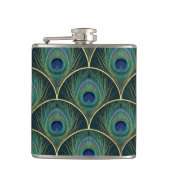 Art Deco Peacock Feather Pattern in Teal & Gold フラスク (正面)