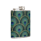 Art Deco Peacock Feather Pattern in Teal & Gold フラスク (右)