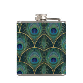 Art Deco Peacock Feather Pattern in Teal & Gold フラスク (裏面)