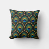 Art Deco Peacock Feather Pattern Throw Pillow クッション (正面)