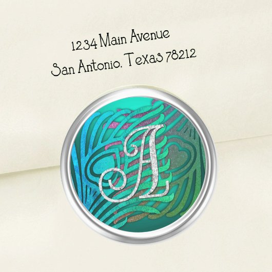 Art Deco Peacock Monogram 3 Silver ラウンドシール