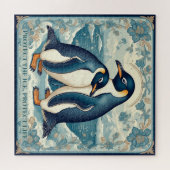 Art Deco Penguin Ice Bird Couple Floral Snow Ocean ジグソーパズル (横)