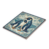 Art Deco Penguin Ice Bird Couple Snow Ocean Floral タイル (側面)