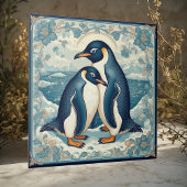 Art Deco Penguin Ice Bird Couple Snow Ocean Floral タイル