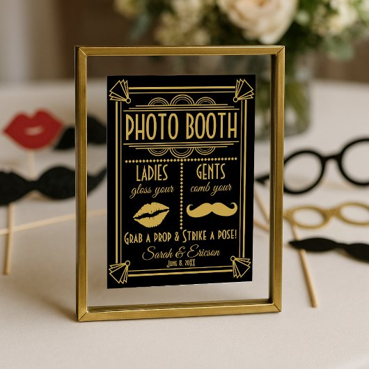 Art Deco PHOTO BOOTH wedding sign black and gold ポスター