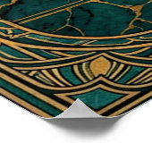 Art Deco Pine Tree Silhouette Gold Teal Cliff Post ポスター (角)