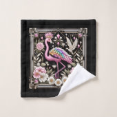 Art Deco Pink and Rainbow Flamingo  バスタオルセット (ウォッシュタオル)