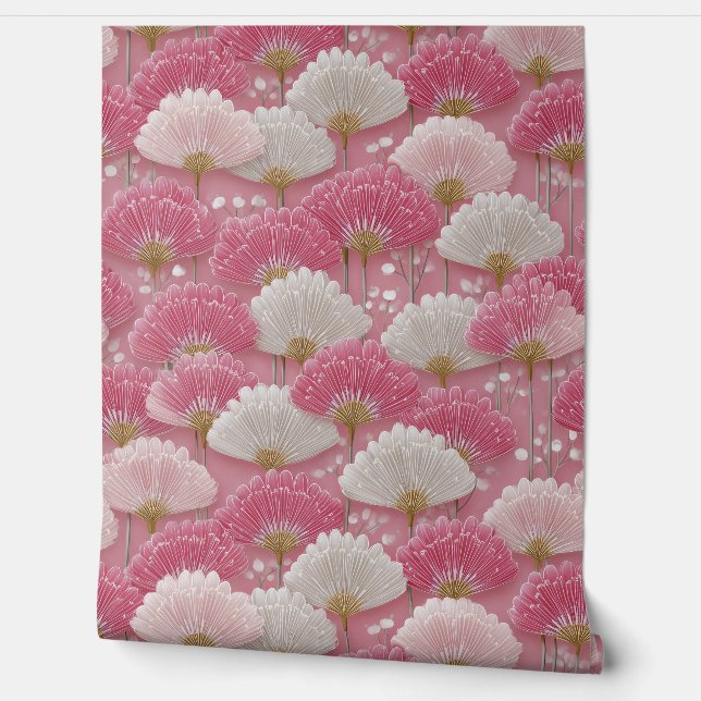 Art Deco Pink and White Flowers 壁紙 (ほどく)