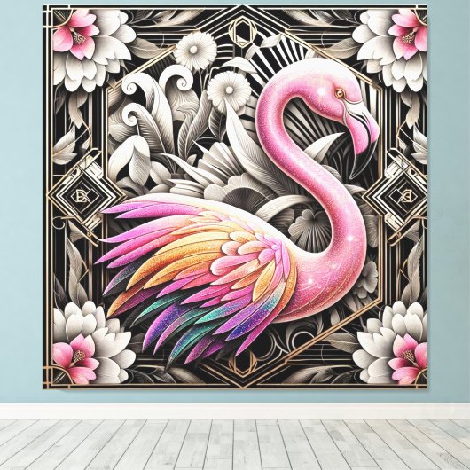 Art Deco Pink Flamingo Canvas Print キャンバスプリント (インサイチュ (ウッドフロア))