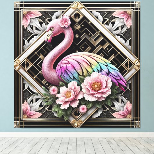 Art Deco Pink Flamingo Canvas Print キャンバスプリント (インサイチュ (ウッドフロア))