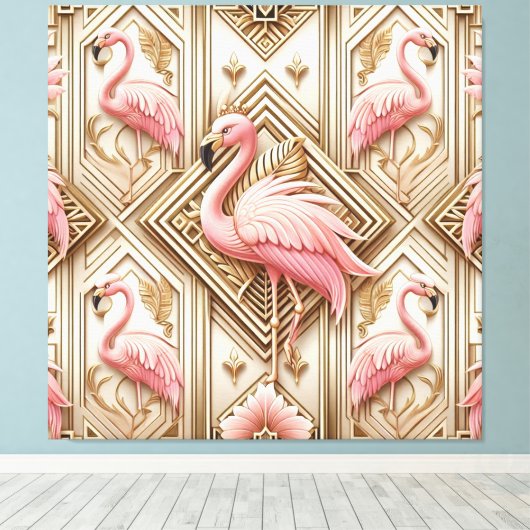 Art Deco Pink Flamingo Canvas Print キャンバスプリント (インサイチュ (ウッドフロア))