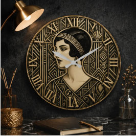 Art Deco Portrait Vintage Geometric Elegance  ラージ壁時計