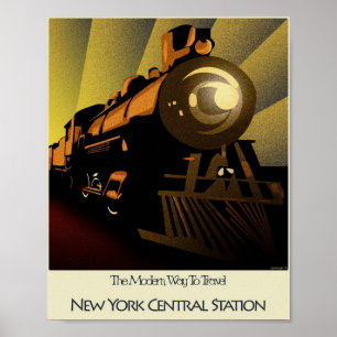 Art Deco Poster Train New York Central Station ポスター