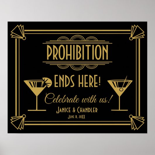 Art Deco Prohibition Wedding Bar Sign: ポスター (正面)