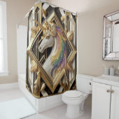 Art Deco Rainbow Faux Glitter Unicorn シャワーカーテン (インサイチュ)