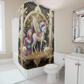 Art Deco Rainbow Faux Glitter Unicorn シャワーカーテン (インサイチュ)
