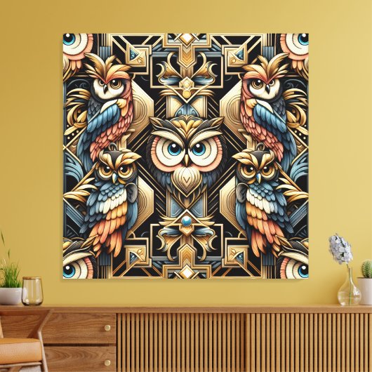 Art Deco Rainbow Owls Canvas Print キャンバスプリント (インサイチュ (リビング))