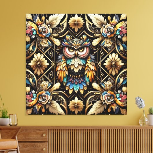 Art Deco Rainbow Owls Canvas Print キャンバスプリント (インサイチュ (リビング))