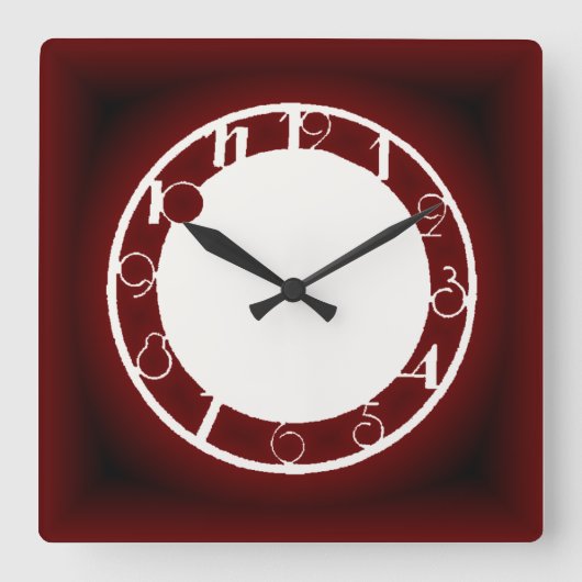 Art Deco red スクエア壁時計 (正面)