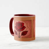 Art Deco Red Rose Maroon Combo Mug マグカップ (正面左)
