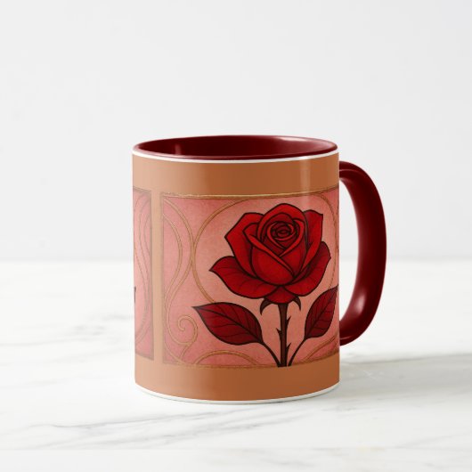 Art Deco Red Rose Maroon Combo Mug マグカップ (正面右)