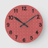 Art Deco Red Squares ラウンド壁時計 (正面)