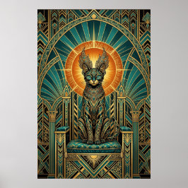 Art Deco Regal Halo Cat Wall Art ポスター