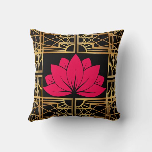 Art Deco Retro Lotus (red & black) クッション (裏面)