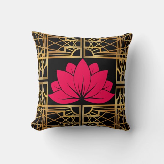 Art Deco Retro Lotus (red & black) クッション (正面)