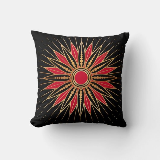 Art Deco Retro Star (red-gold-black) クッション (正面)