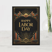 Art Deco Rising City Happy Labor Day カード (正面)