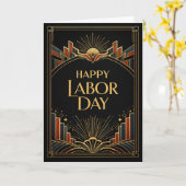 Art Deco Rising City Happy Labor Day カード (黄色い花)