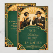 Art Deco Roaring 20s Gatsby Tea Birthday Party 招待状 (正面/裏面)