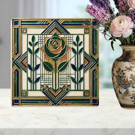 Art Deco Rose Geometric Emerald Green Tile タイル