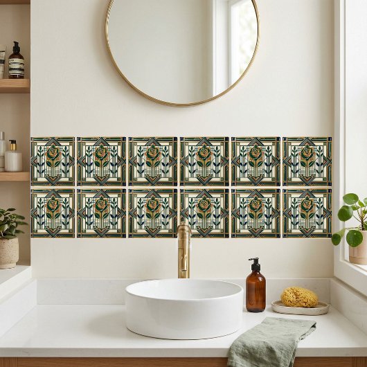 Art Deco Rose Geometric Emerald Green Tile タイル