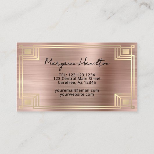 Art Deco Rose Gold Monogram 名刺 (裏面)