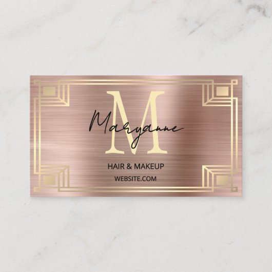 Art Deco Rose Gold Monogram 名刺 (正面)
