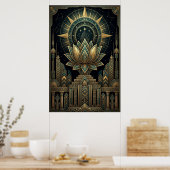 Art Deco Sacred Lotus Celestial Compass Poster ポスター (キッチン)