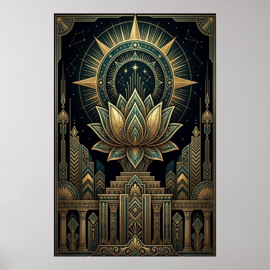 Art Deco Sacred Lotus Celestial Compass Poster ポスター (正面)