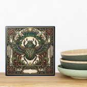 Art Deco Scarab Beetle Green Gold Floral Ceramic  タイル
