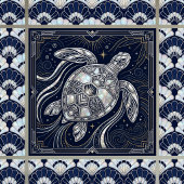 Art Deco Sea Turtle Mother of Pearl Style Tile タイル