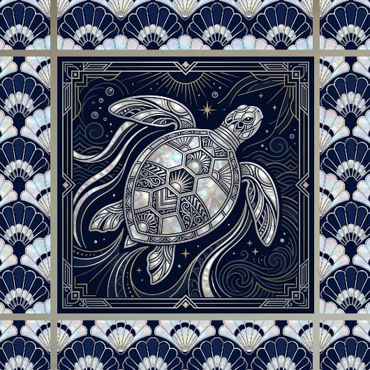 Art Deco Sea Turtle Mother of Pearl Style Tile タイル