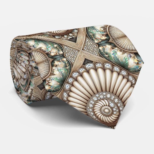 Art Deco Seashell Faux Diamond Faux Silk  ネクタイ (ロール)