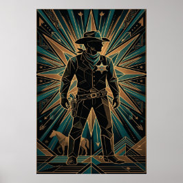 Art Deco Sheriff Poster - Geometric Cowboy Silhoue ポスター