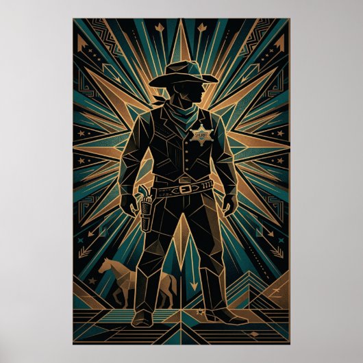 Art Deco Sheriff Poster - Geometric Cowboy Silhoue ポスター (正面)