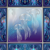 Art Deco Silver Jellyfish Ocean Gradient Design タイル
