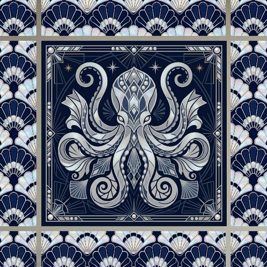 Art Deco Silver Octopus Mandala  Kraken  タイル