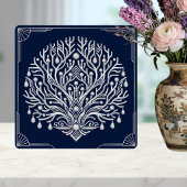 Art Deco Silver Tree Pearls Navy Marine タイル