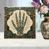Art Deco Skeleton Hand Green Gold Geometric Design タイル